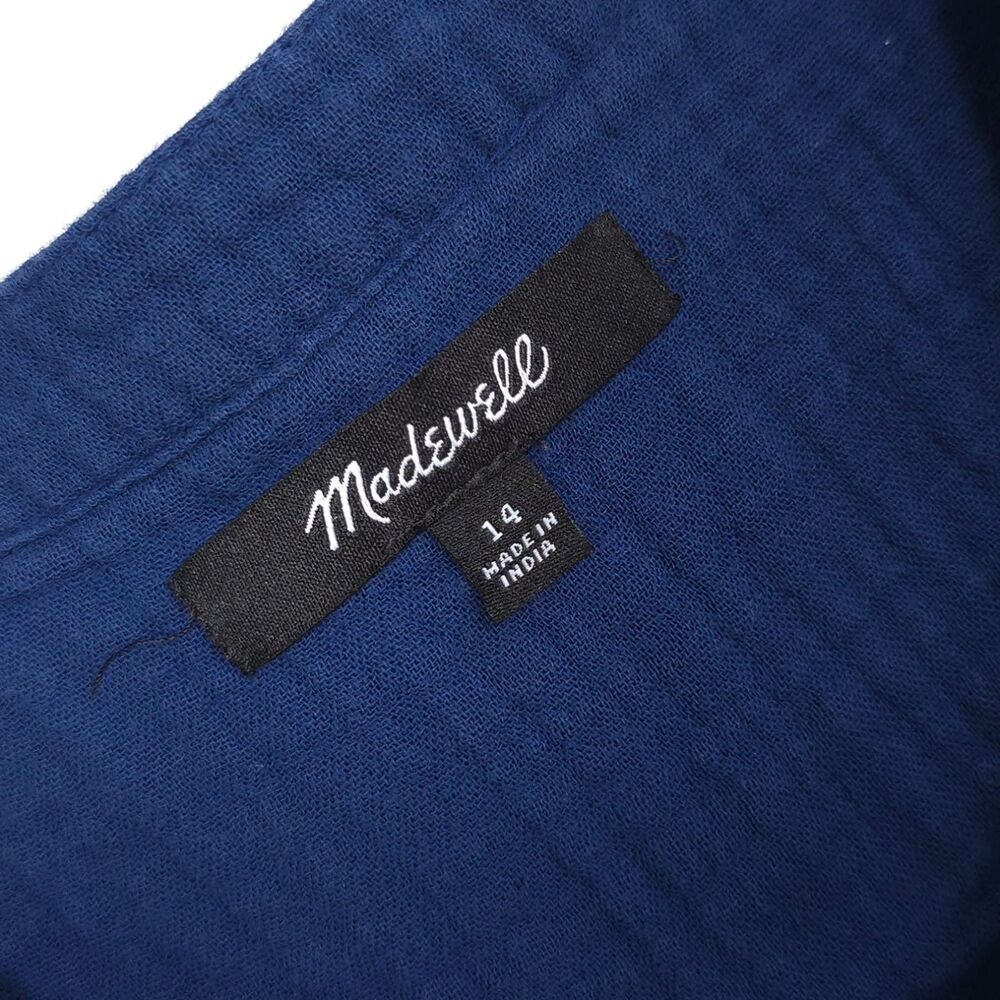 MADEWEL Blue 100% Cotton Jumpsuit Utility Button Front Pockets Women's 14 - Picture 3 of 15